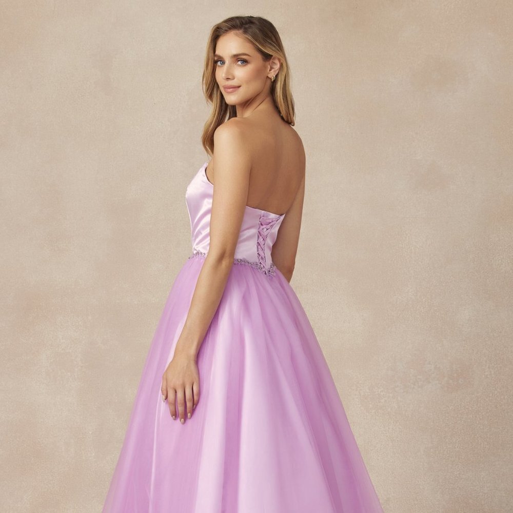 N/A NEW LONG OFF SHOULDER SLEEVELESS STRAPLESS A-LINE DRESS WITH LACE UP 265 - Picture 9 of 11